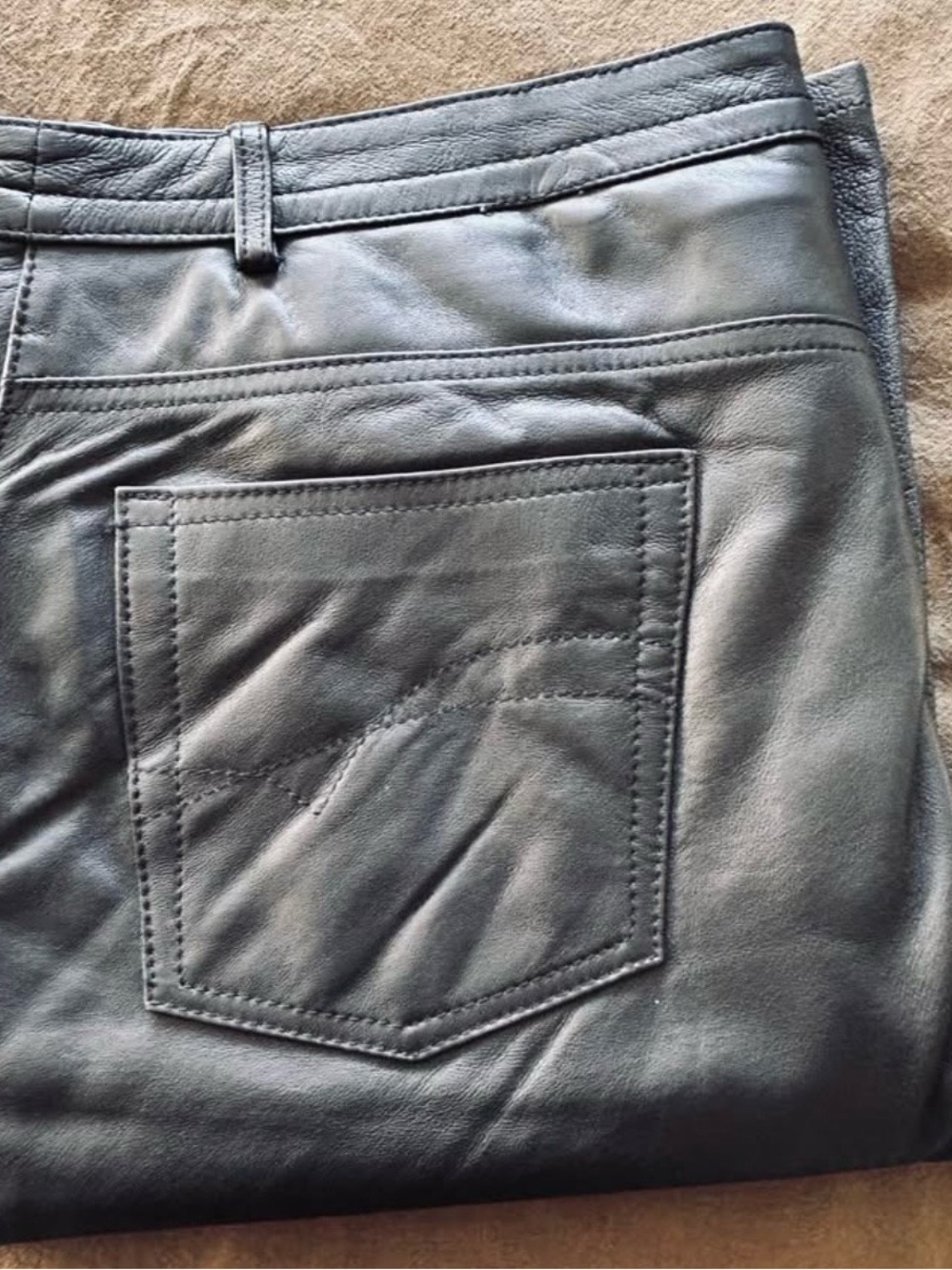 Danier Black Calf Skin Straight Leather Jeans with Front & Back Pockets